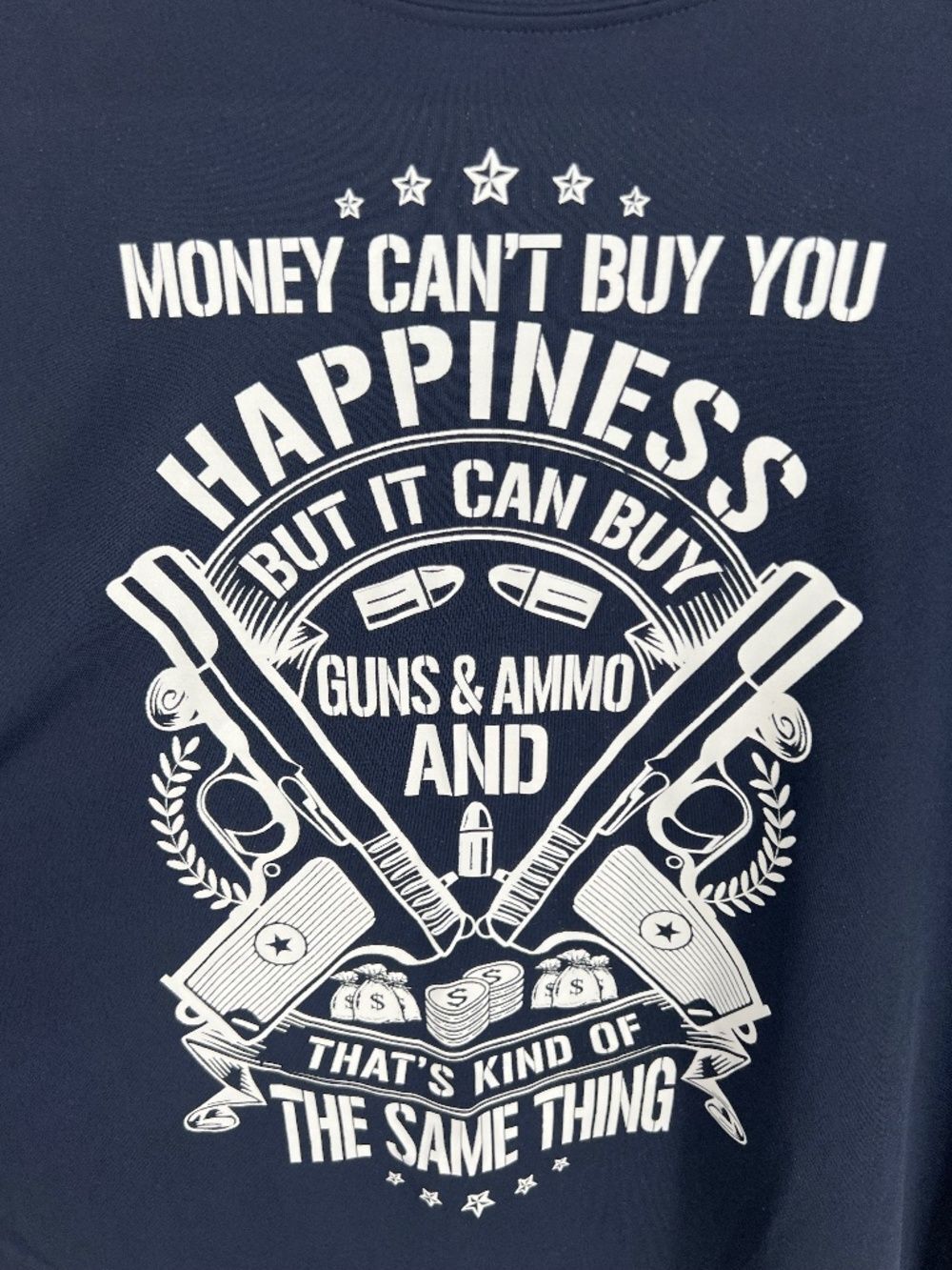 Guns & Ammo Men’s Long Sleeve T-shirt XL Blue White Jersey Material NWT